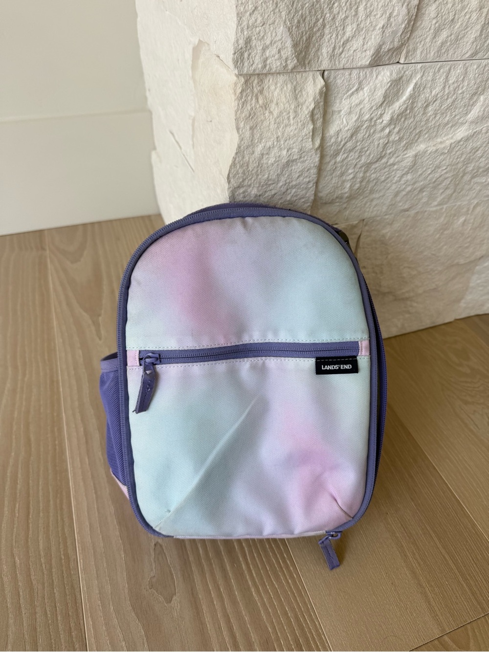 Lands' End Pastel Tie-Dye Kids insulated lunchbox with Purple Trim